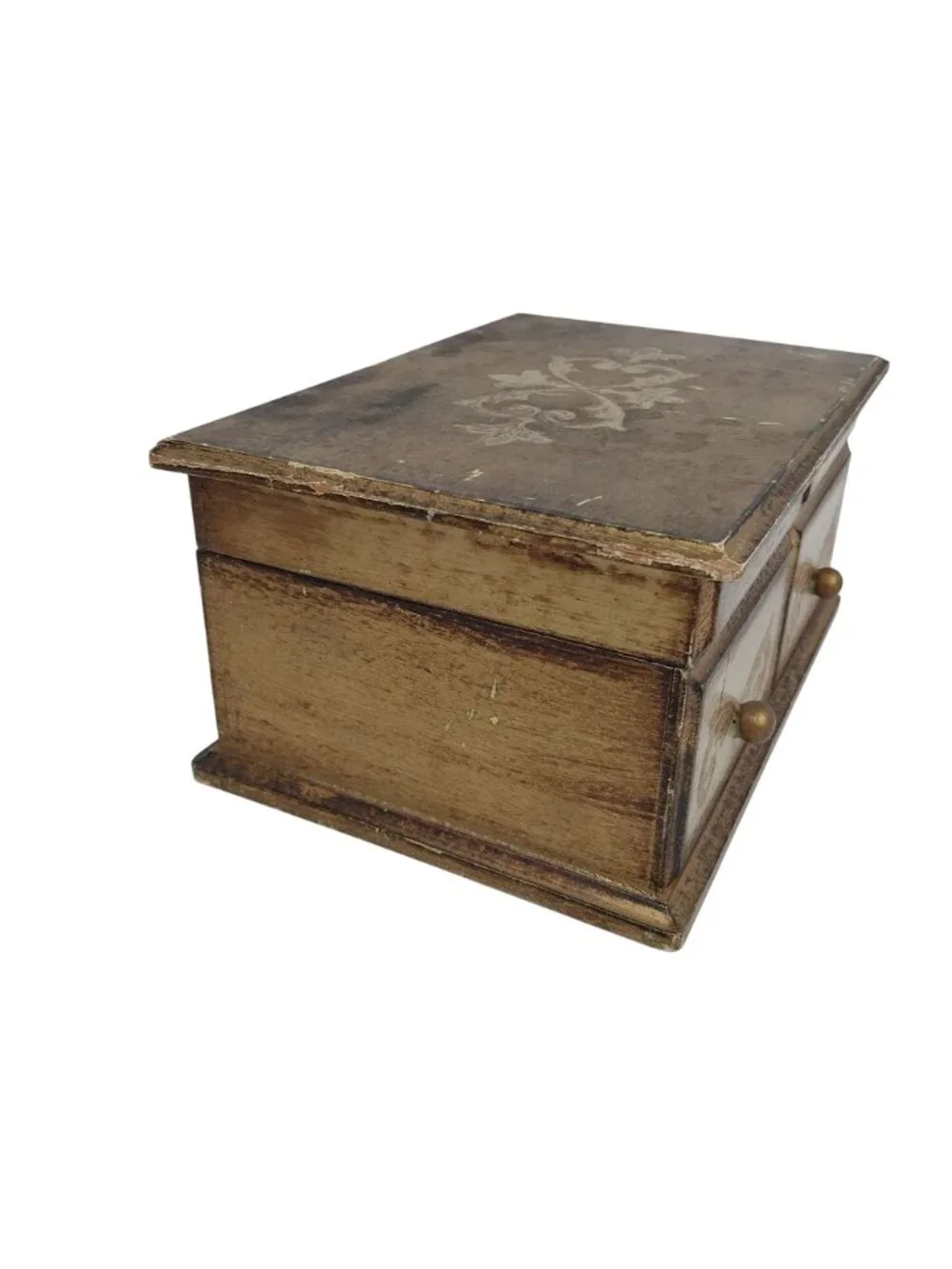 Vintage Florentine Wooden Jewelry Box Velvet Gilded Hollywood Regency AS IS